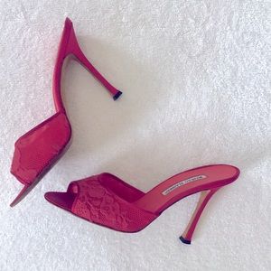 Manolo Blahnik Red Lace Sandals